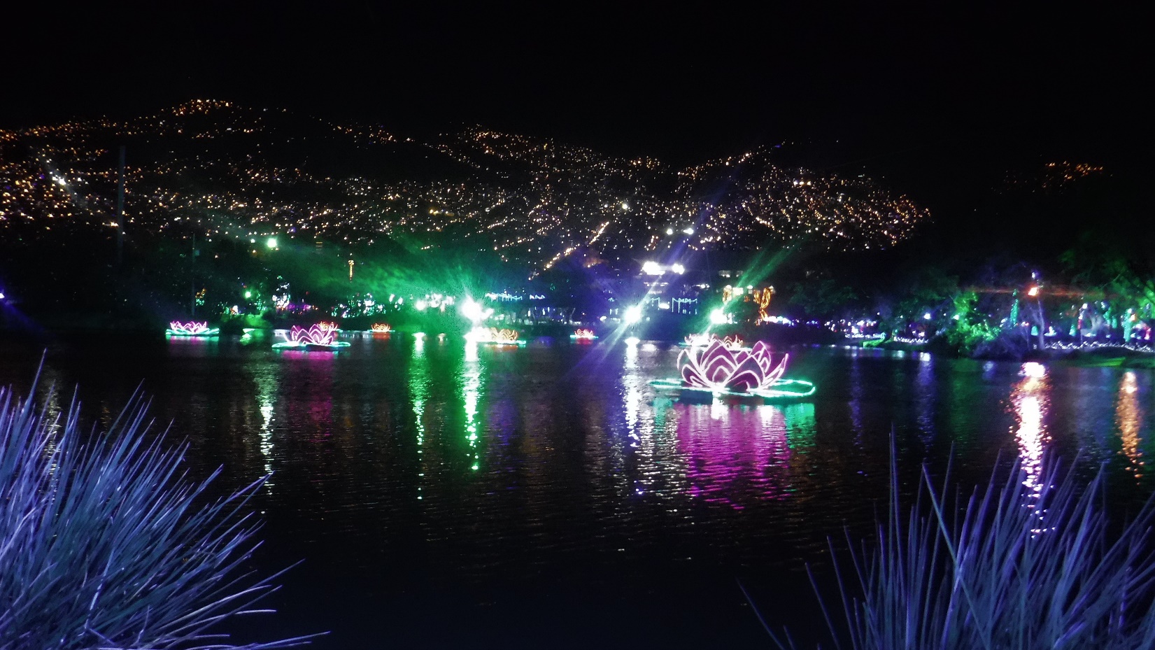 A blurry photo of a large body of water Description automatically generated