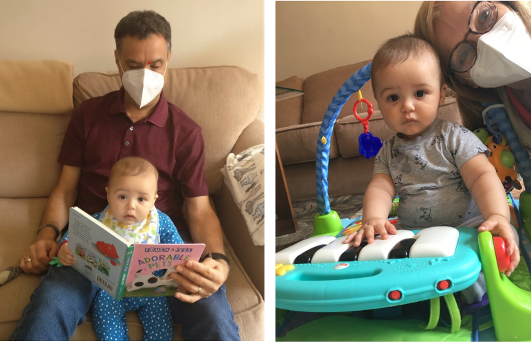 A picture containing sitting, baby, transport Description automatically generated
