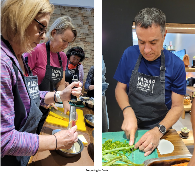 A collage of two people cutting vegetables Description automatically generated