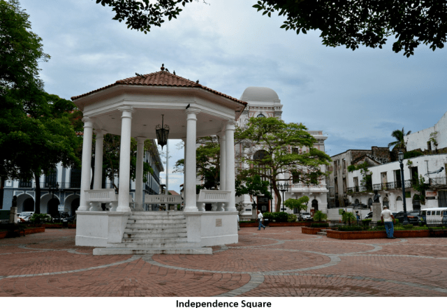 A white gazebo in a plaza AI-generated content may be incorrect.